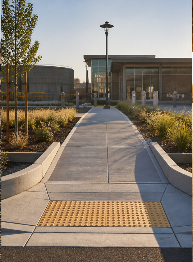 Freshly finished concrete walkway with precise joint lines in an original presentation image